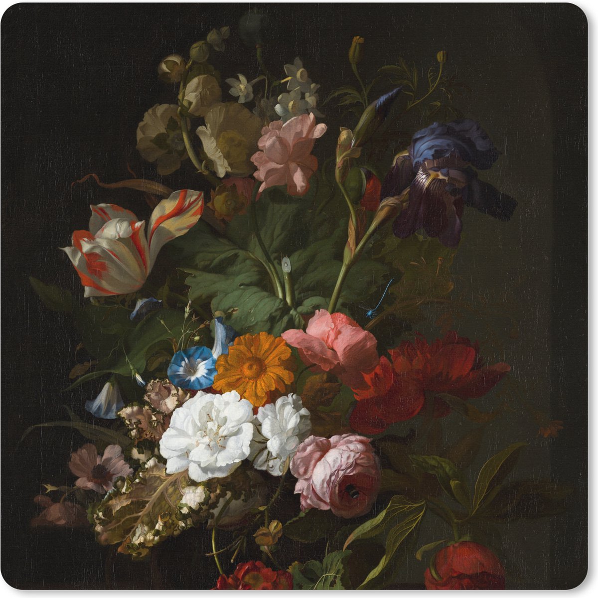 Muismat XXL 50x50 cm - Bureau onderlegger - Bureau mat Vaas met bloemen - Schilderij van Rachel Ruysch - Bureaumat - Gaming mousepad xl - Bureaulegger groot - Computer deskmat