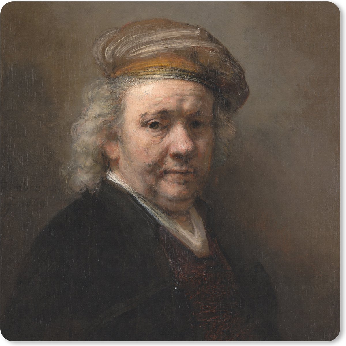 Muismat XXL 50x50 cm - Bureau onderlegger - Bureau mat Zelfportret - Schilderij van Rembrandt van Rijn - Bureaumat - Gaming mousepad xl - Bureaulegger groot - Computer deskmat