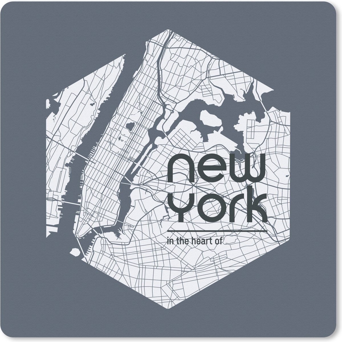 Muismat XXL 50x50 cm - Bureau onderlegger - Bureau mat New York - Plattegrond - Zeshoek - Bureaumat - Gaming mousepad xl - Bureaulegger groot - Computer deskmat - Stadskaart