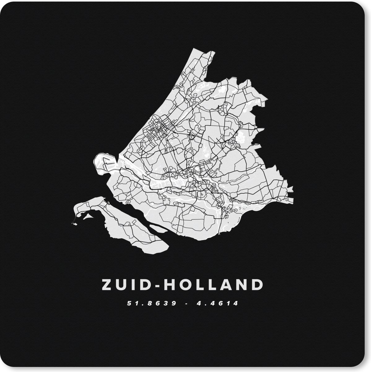Muismat XXL 50x50 cm - Bureau onderlegger - Bureau mat Zuid-Holland - Nederland - Plattegrond - Bureaumat - Gaming mousepad xl - Bureaulegger groot - Computer deskmat - Stadskaart