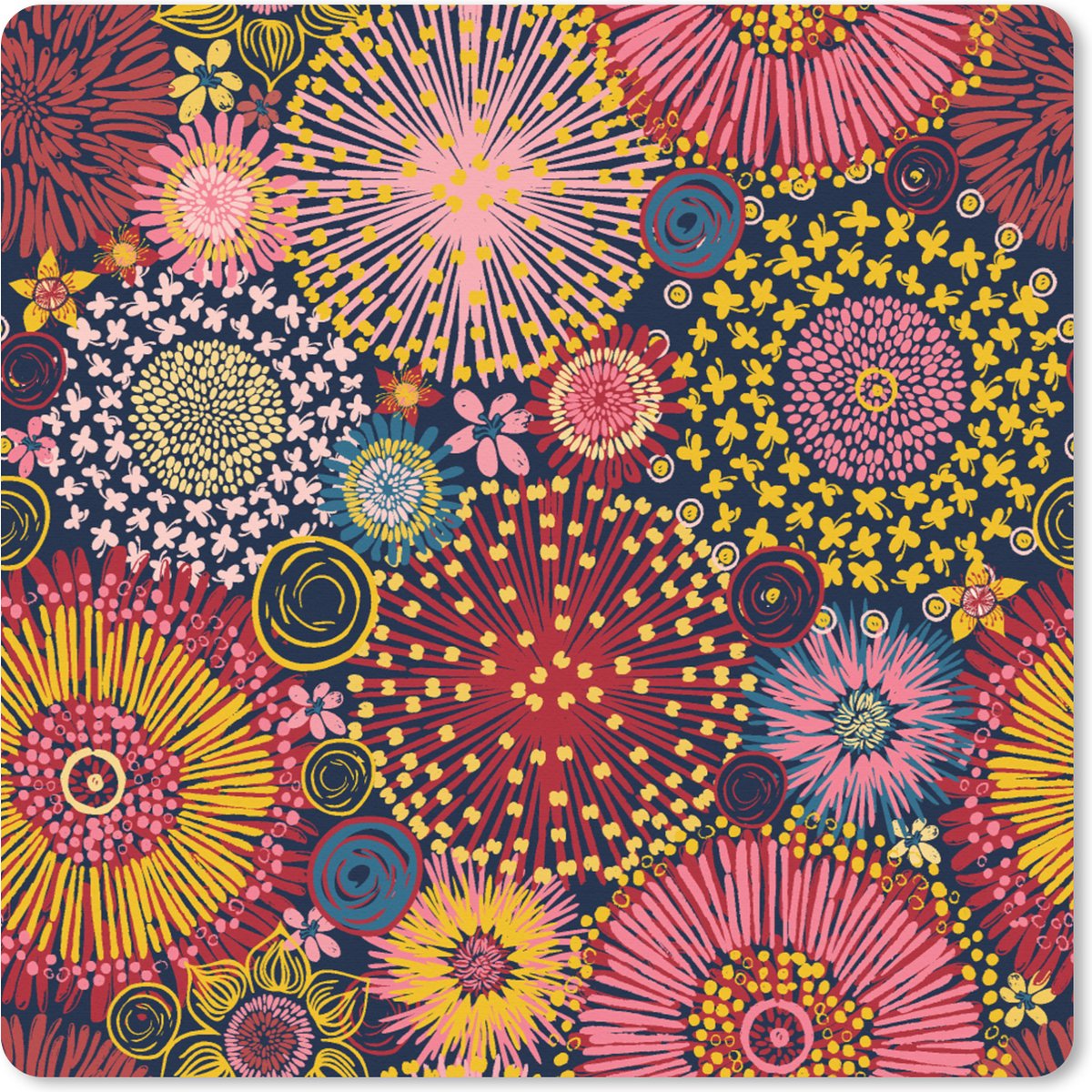 Muismat XXL 60x60 cm - Bureau onderlegger - Bureau mat Bloemen - Patroon - Lijn - Bureaumat - Gaming mousepad xl - Bureaulegger groot - Computer deskmat