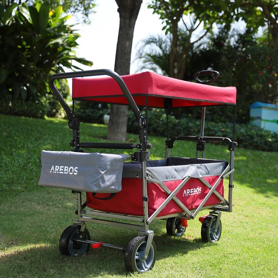 AREBOS Premium Bolderkar Opvouwbaar - Bolderkar Luchtbanden - 100 kg - met Dak Rood / Grijs van AREBOS — afbeelding 5