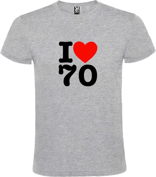 Grijs  T shirt met  I love (hartje) the 70's (seventies)  print Zwart en Rood size XXXXL