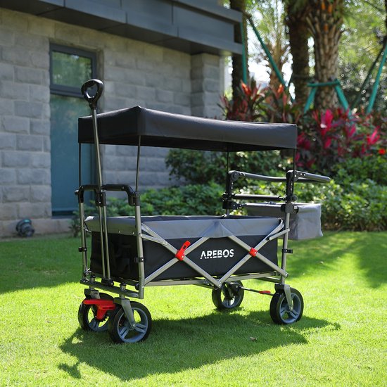 AREBOS Premium Bolderkar Opvouwbaar - Bolderkar Luchtbanden - 100 kg - met Dak Zwart / Grijs van AREBOS — afbeelding 4