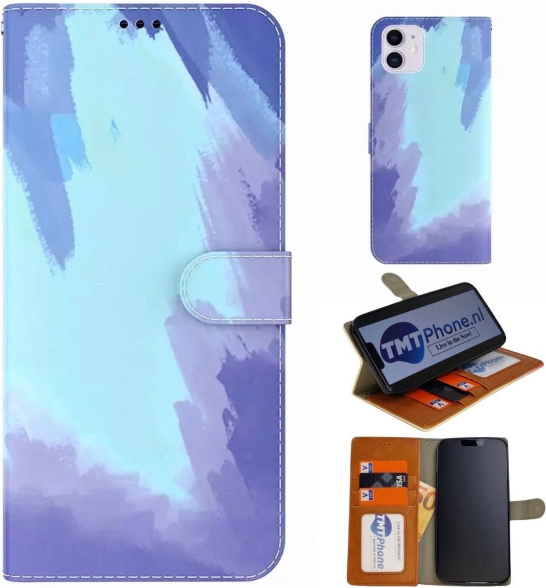 Samsung Galaxy A23 Ultra Bescherming - Winter Blue - Aquarel - Edge to Edge - Vloeibare Kunstleer - Telefoon Bookcase met 3x kaarthouder