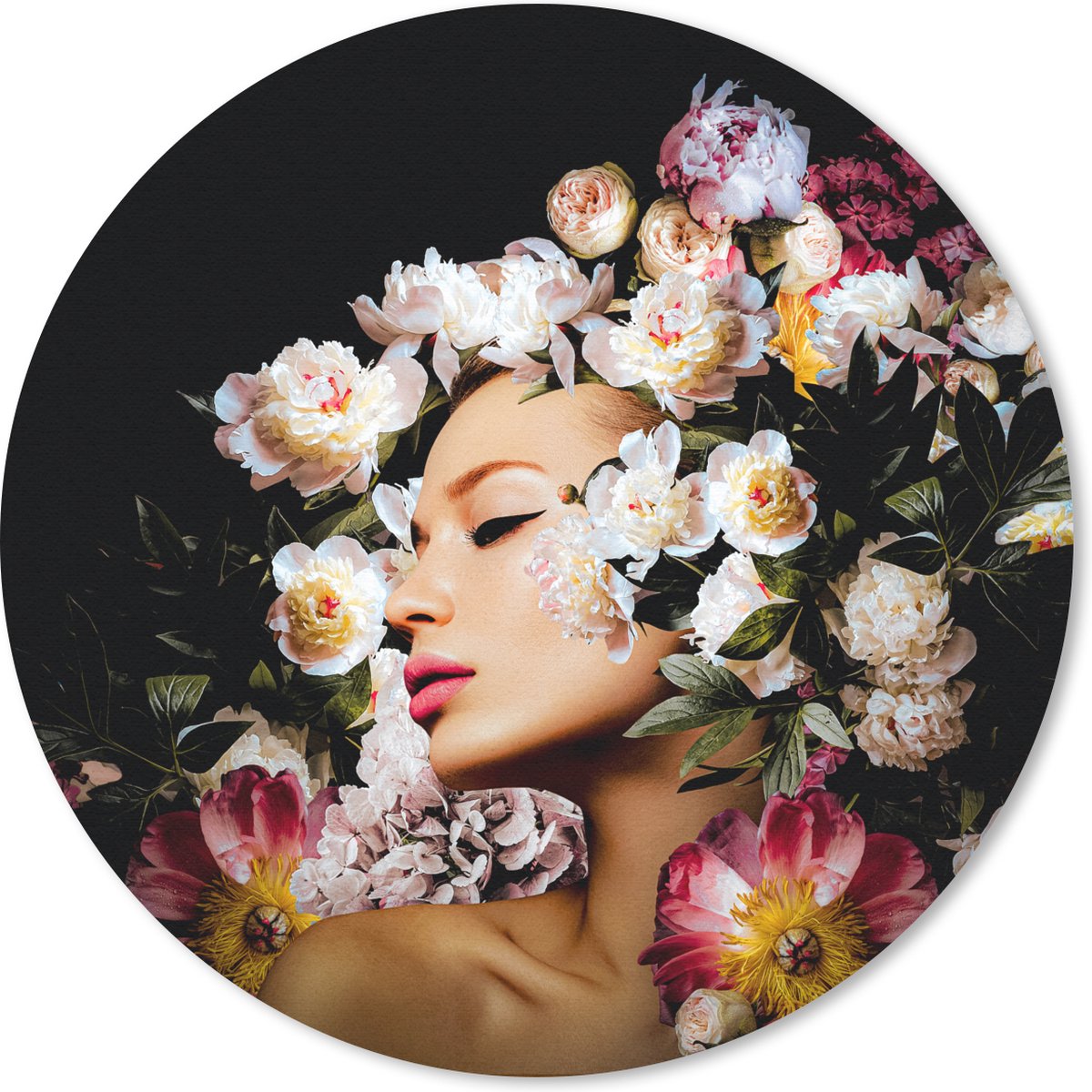 Muismat rond 20x20 cm - Mousepad Vrouwen - Bloemen - Rozen - Portret - Ronde muismatten