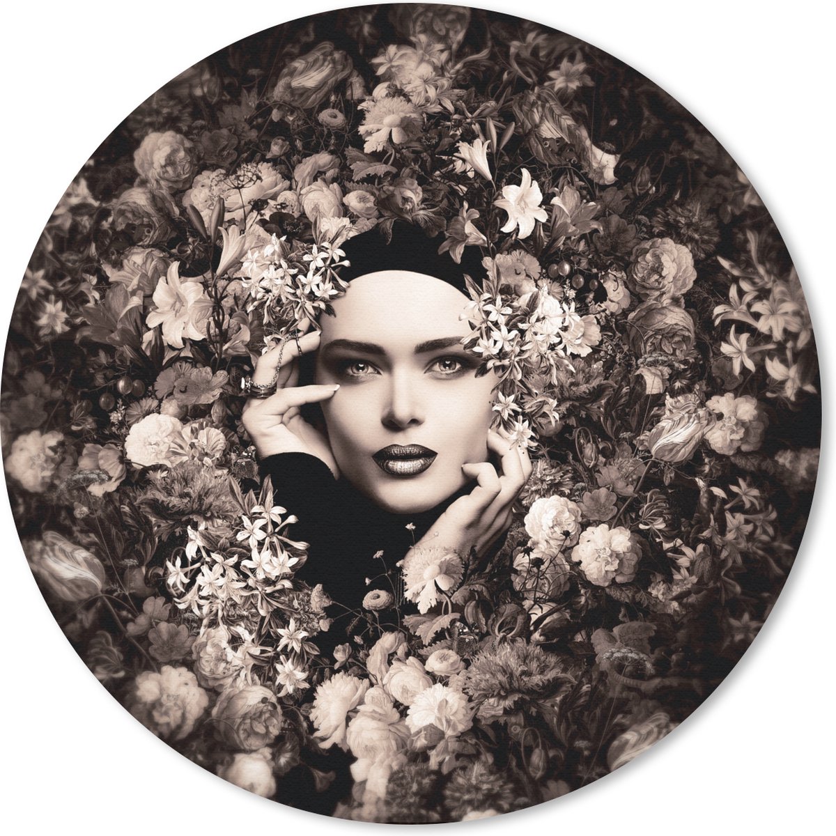 Muismat rond 50x50 cm - Mousepad Vrouw - Bloemen - Botanisch - Natuur - Ronde muismatten