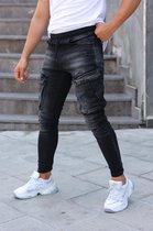 Mannen Elastische Multi-Pocket Skinny Ripped Jeans Mannen Slim Fit Jogger Potlood Broek 2021 Mode Jeans Joggingbroek Hip hop Broek  - W36