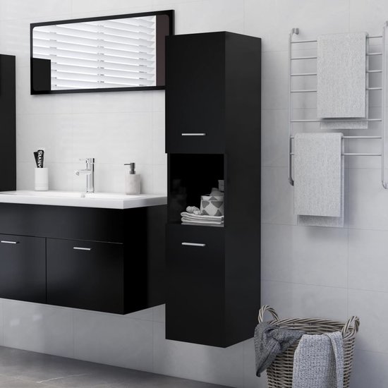 804998 vidaXL Bathroom Cabinet Black 30x30x130 cm Engineered Wood