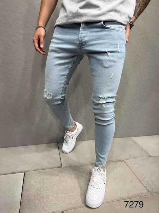 Mannen Stretchy Skinny Jeans Hole Slim Fit Denim Hoge Kwaliteit Jeans - W38  | bol.com