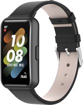 Leer Smartwatch bandje - Geschikt voor Huawei band 7 leren bandje - zwart - Strap-it Horlogeband / Polsband / Armband - Huawei band 7