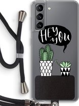 Case Company® - Hoesje met koord geschikt voor Samsung Galaxy S21 hoesje met Koord - Hey you cactus - Telefoonhoesje met Zwart Koord - Bescherming aan alle Kanten en Over de Schermrand