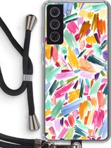Case Company® - Hoesje met koord geschikt voor Samsung Galaxy S21 FE hoesje met Koord - Watercolor Brushstrokes - Telefoonhoesje met Zwart Koord - Bescherming aan alle Kanten en Over de Schermrand