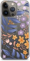 Case Company® - Hoesje geschikt voor iPhone 13 Pro hoesje - Flowers with blue leaves - Soft Cover Telefoonhoesje - Bescherming aan alle Kanten en Schermrand
