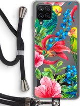 Case Company® - Hoesje met koord geschikt voor Samsung Galaxy A12 hoesje met Koord - Papegaaien - Telefoonhoesje met Zwart Koord - Bescherming aan alle Kanten en Over de Schermrand