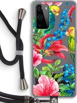 Case Company® - Hoesje met koord geschikt voor OnePlus 9 Pro hoesje met Koord - Papegaaien - Telefoonhoesje met Zwart Koord - Bescherming aan alle Kanten en Over de Schermrand