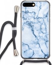 Case Company® - Hoesje met koord geschikt voor iPhone 8 Plus hoesje met Koord - Blauw marmer - Telefoonhoesje met Zwart Koord - Extra Bescherming aan alle Kanten en Over de Schermrand