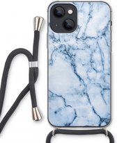 Case Company® - Hoesje met koord geschikt voor iPhone 13 mini hoesje met Koord - Blauw marmer - Telefoonhoesje met Zwart Koord - Extra Bescherming aan alle Kanten en Over de Schermrand