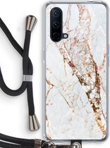 Case Company® - Hoesje met koord geschikt voor OnePlus Nord CE 5G hoesje met Koord - Goud marmer - Telefoonhoesje met Zwart Koord - Bescherming aan alle Kanten en Over de Schermrand