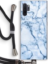 Case Company® - Hoesje met koord geschikt voor Samsung Galaxy Note 10 Plus hoesje met Koord - Blauw marmer - Telefoonhoesje met Zwart Koord - Bescherming aan alle Kanten en Over de Schermrand
