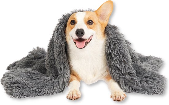 Fluffy Blanket - Pluche Hondendeken - 120 x 100 CM - Antraciet - Voor de Auto of Bank - Fleece