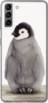 Geschikt voor Samsung Galaxy S21 Plus hoesje - Kinderen - Pinguïn - Grijs - Dieren - Meisjes - Jongens - Siliconen Telefoonhoesje