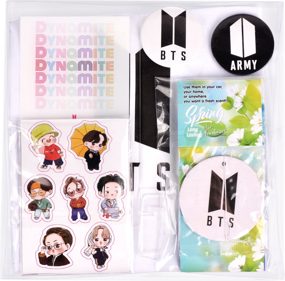 BTS Gift Set (XL) - Spotify Song Sign - Tshirt - Stickers - Car Air Freshener - BTS ARMY Merch - Birthday - KPOP Album Merchandise Gift