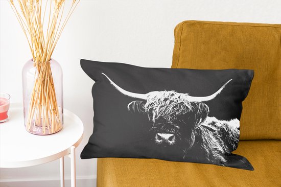 Coussins décoratifs - Oreillers Salon - 50x30 cm - Highlander écossais - Vache - Zwart - Wit - Animaux