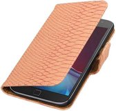 Snake Bookstyle Wallet Case Hoesje - Geschikt voor Moto G4 / G4 Plus Licht Roze