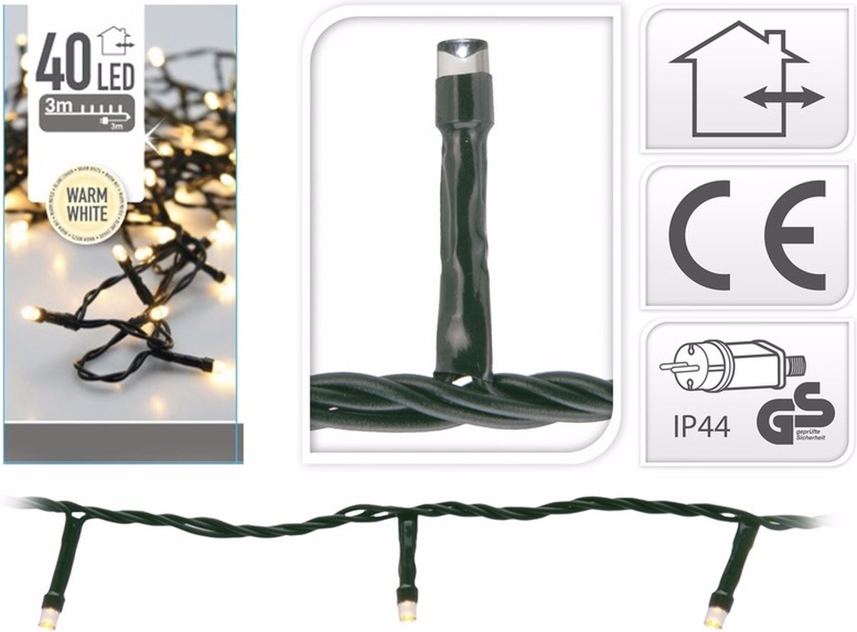 Kerstverlichting lichtsnoer - 40 led lampjes - warm wit - 300 cm - kerstlampjes – foto 3