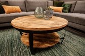 HUUS Salontafel Edith - mangohout - woon - kamer - Bruin - hout tafel voor binnen - bijzettafel - 90x90x42 cm