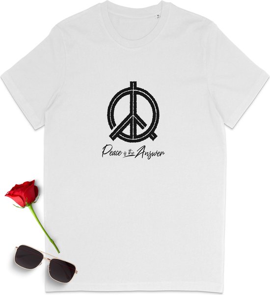 Peace T shirt - Peace Quote tshirt - Peace t shirt mannen - Peace tshirt vrouwen - t shirt met print heren - tshirt met opdruk tekst dames - Unisex maten: S M L XXL XXXL - tshirt kleuren: Zwart, wit.