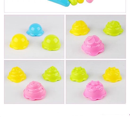 Verschillende gekleurde ijsvormpjes in blauw, geel, groen en roze.