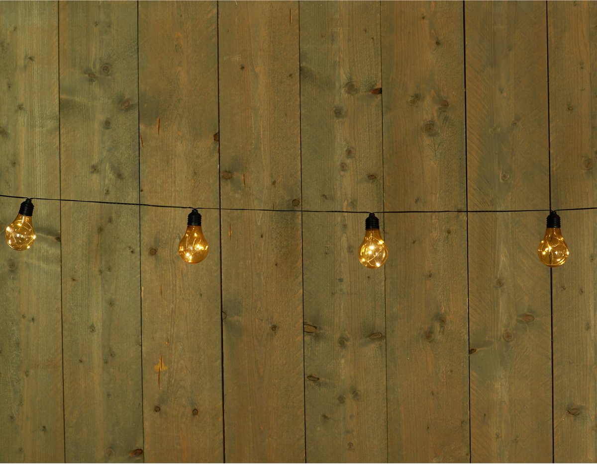 Anna's Collection Solar lichtsnoer - feestverlichting - 10 LED bolletjes - 450 cm - warm wit - tuinverlichting zonne-energie