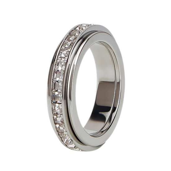 Anxiety Ring - (Steentjes) - Stress Ring - Fidget Ring - Anxiety Ring For Finger - Draaibare Ring Dames - Spinning Ring - Spinner Ring - Zilverkleurig RVS - (19.75 mm / maat 62)