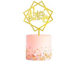 Happy Birthday TaartTopper Goud TaartDecoratie Cake Topper Taart Topper Decoratie Verjaardag Versiering Goud – 1 Stuk