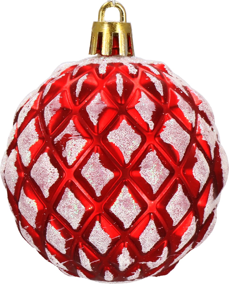 Springos Kerstballen | Kerstversiering | Onbreekbaar | 30 Stuks | 6 cm | Rood/Wit – foto 3