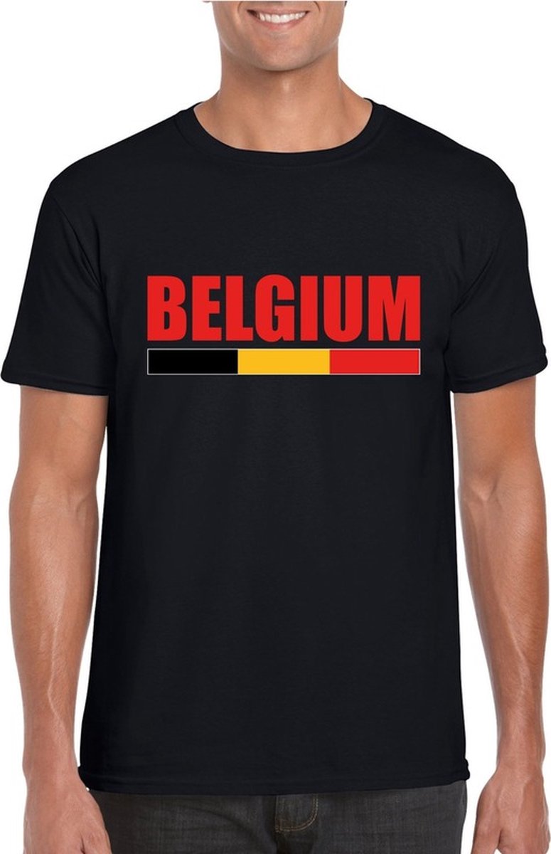 Belgie / Belgium supporter t-shirt - voor heren - zwart - vlag print - katoen - Fans - Voetbal - Sport XXL