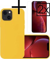 Hoes Geschikt voor iPhone 13 Hoesje Cover Siliconen Back Case Hoes Met 2x Screenprotector - Geel