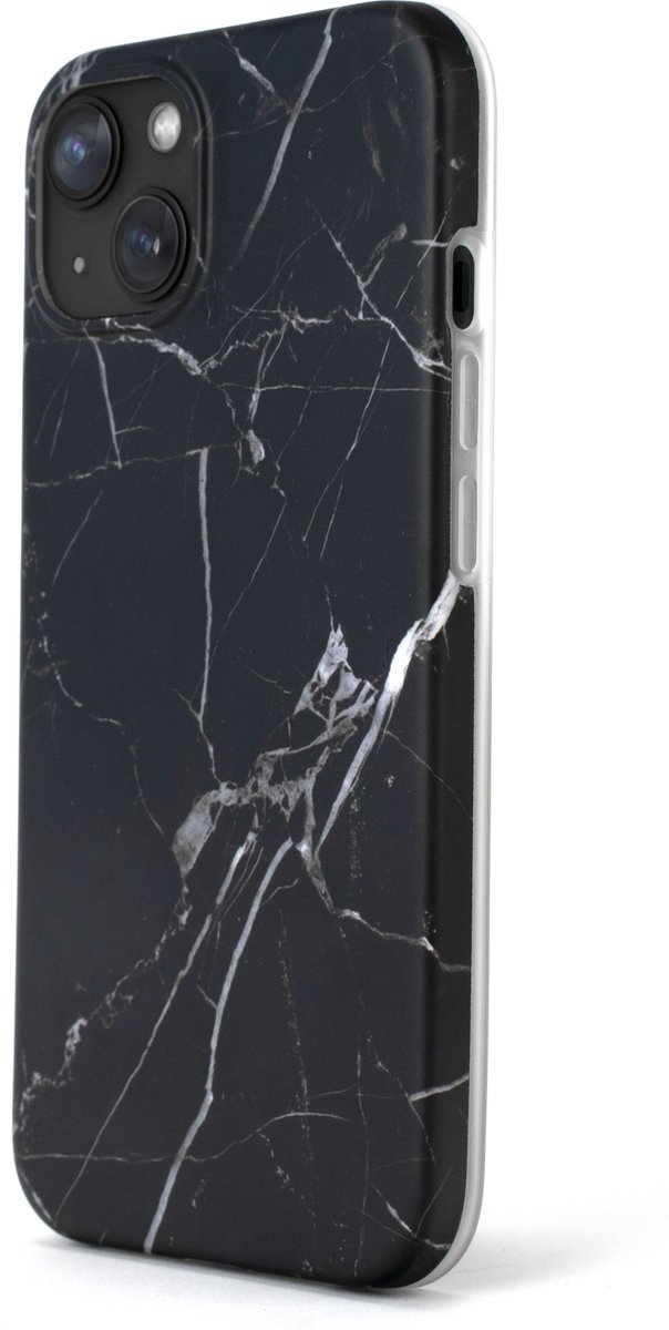 R2B® Marmer hoesje geschikt voor iPhone 13 - Model De Bilt - Inclusief screenprotector - Gsm case - Zwart