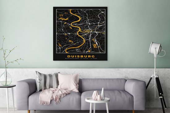 Peinture sur toile Duisburg - Allemagne - Plan de ville - Carte - Plan d'étage - Or - 90x90 cm - Décoration murale