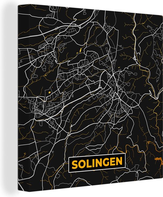 Canvas Schilderij Solingen - Goud - Stadskaart - Plattegrond - Duitsland - Kaart - 50x50 cm - Wanddecoratie