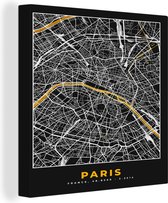 Canvas Schilderij Paris - Stadskaart – Plattegrond – Kaart – Frankrijk - 90x90 cm - Wanddecoratie