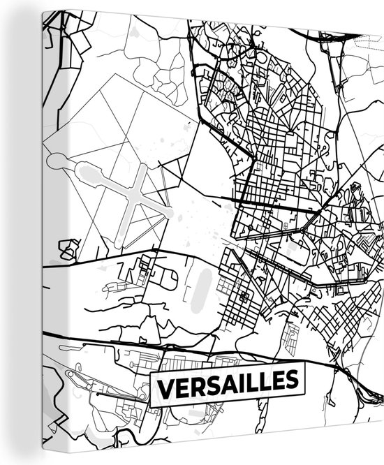 Canvas Schilderij Stadskaart - Plattegrond - Versailles - Kaart - Frankrijk - Zwart wit - 20x20 cm - Wanddecoratie