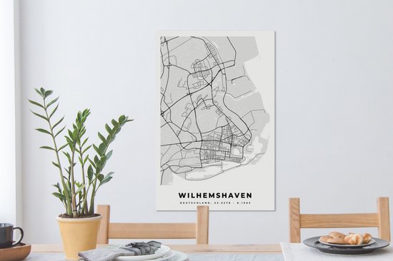 Tableau sur toile City Map - Plan d'étage - Carte - Wilhemshaven - Allemagne - 40x60 cm - Décoration murale