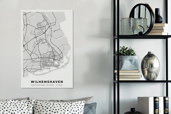 Tableau sur toile City Map - Plan d'étage - Carte - Wilhemshaven - Allemagne - 40x60 cm - Décoration murale