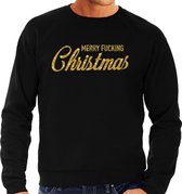 Foute Kersttrui / sweater - Merry Fucking Christmas - goud / glitter - zwart - heren - kerstkleding / kerst outfit XXL