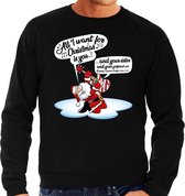 Foute Kersttrui / sweater - Zingende kerstman met gitaar / All I Want For Christmas - zwart voor heren - kerstkleding / kerst outfit XL