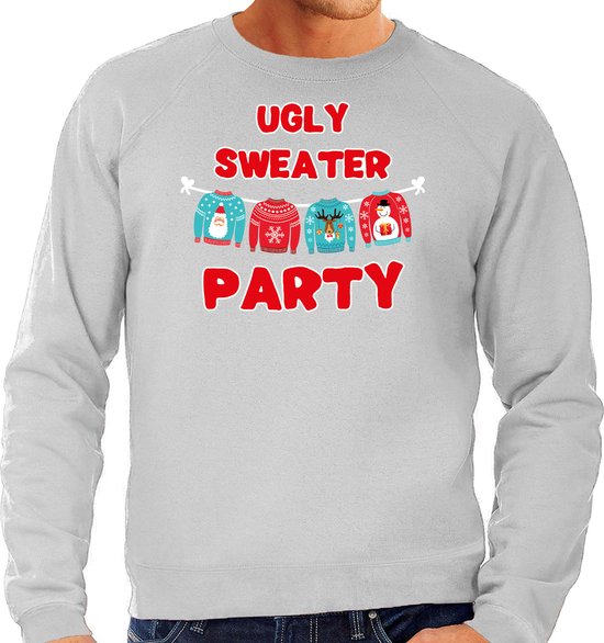 Ugly sweater party Kerstsweater / Kerst trui grijs voor heren - Kerstkleding / Christmas outfit M