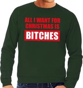 Foute kersttrui / sweater All I Want For Christmas Is Bitches groen voor heren - Kersttruien M